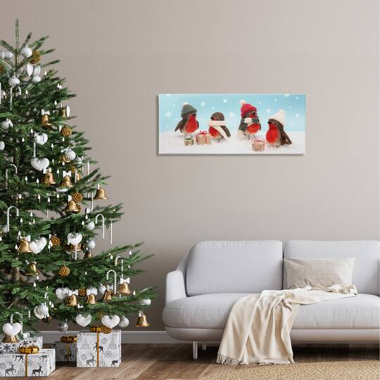 Stupell Industries Birds & Christmas Gifts Snowflakes Canvas Wall Art